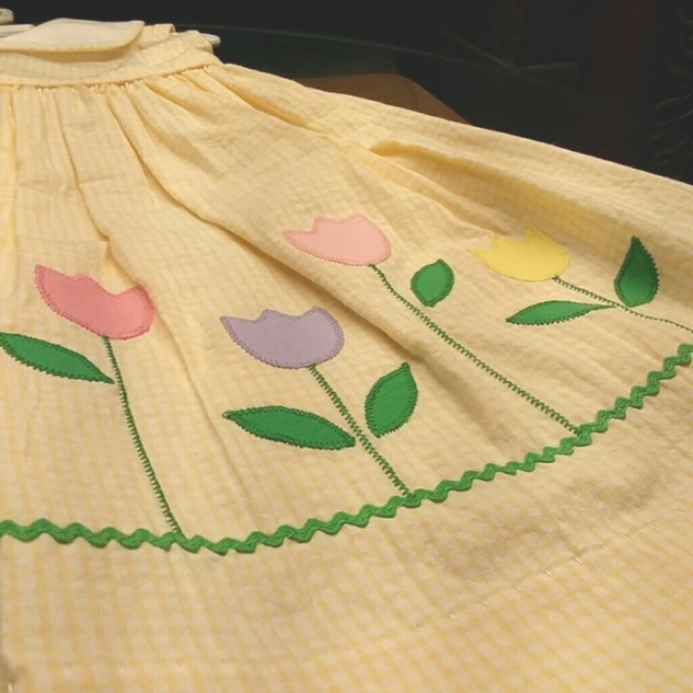 Vintage Betti Terell by Johnston Yellow Checked Multi Color Flower Dress 12mon.